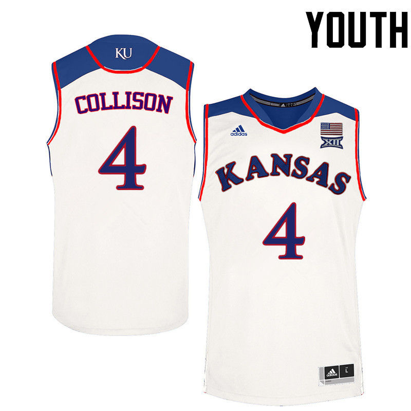 Youth Kansas Jayhawks #4 Nick Collison College Basketball Jerseys-White - Click Image to Close